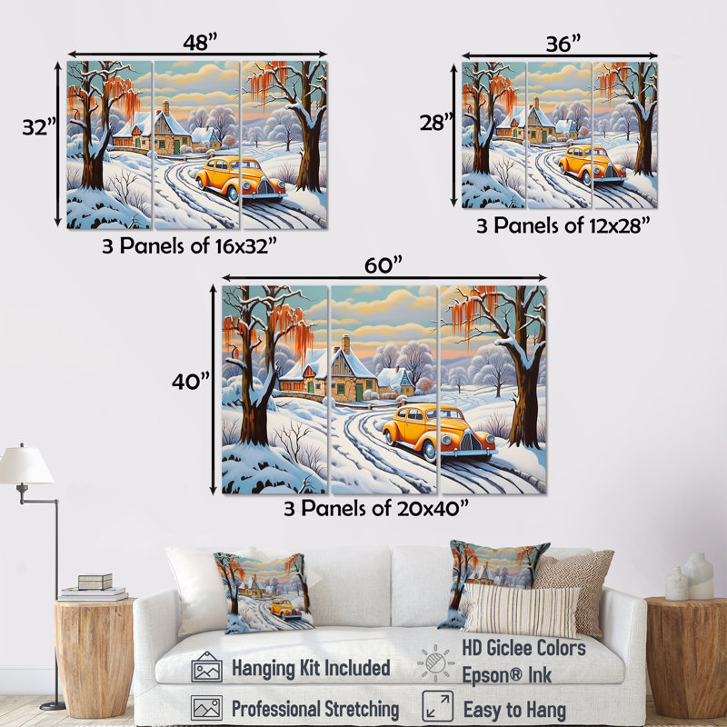 Car Charm In Winter - Car / Van Wall Art Living Room, ensemble, H 28 po x l 36 po