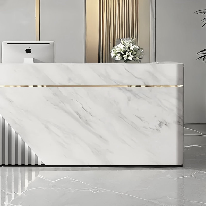 110.23” Modern Writing Desk, Computer Table & Front Desk, White/Grey