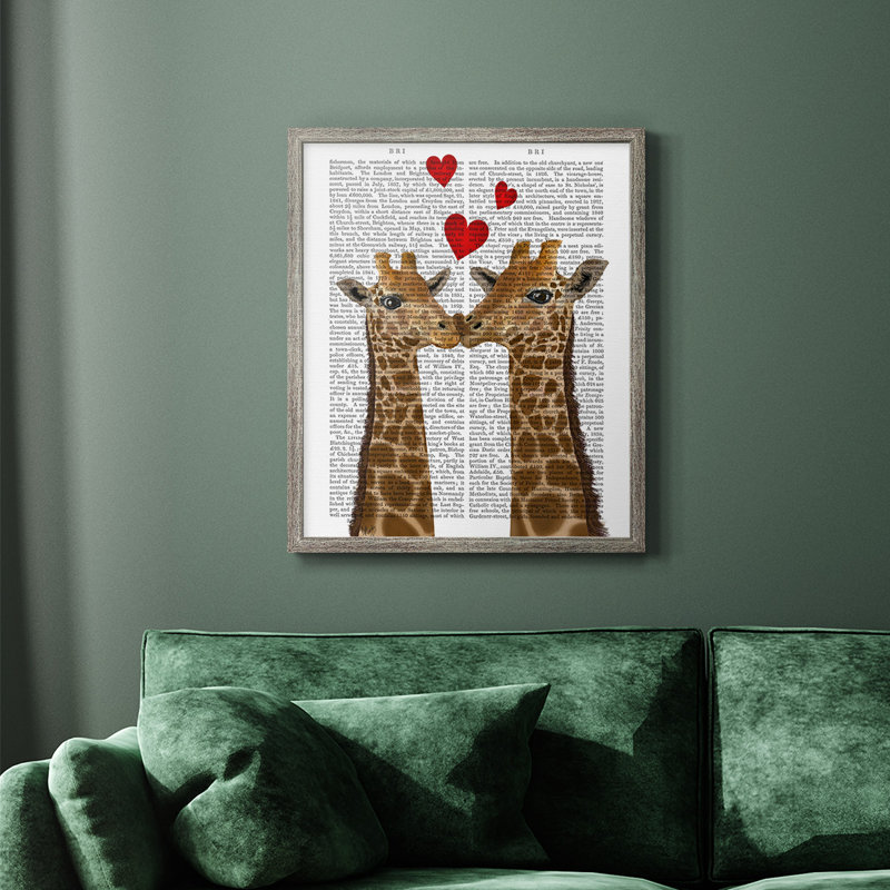 Girafe Love, toile encadrée de qualité supérieure - prête à être accrochée, Argent patiné, H 24 po x l 20 po