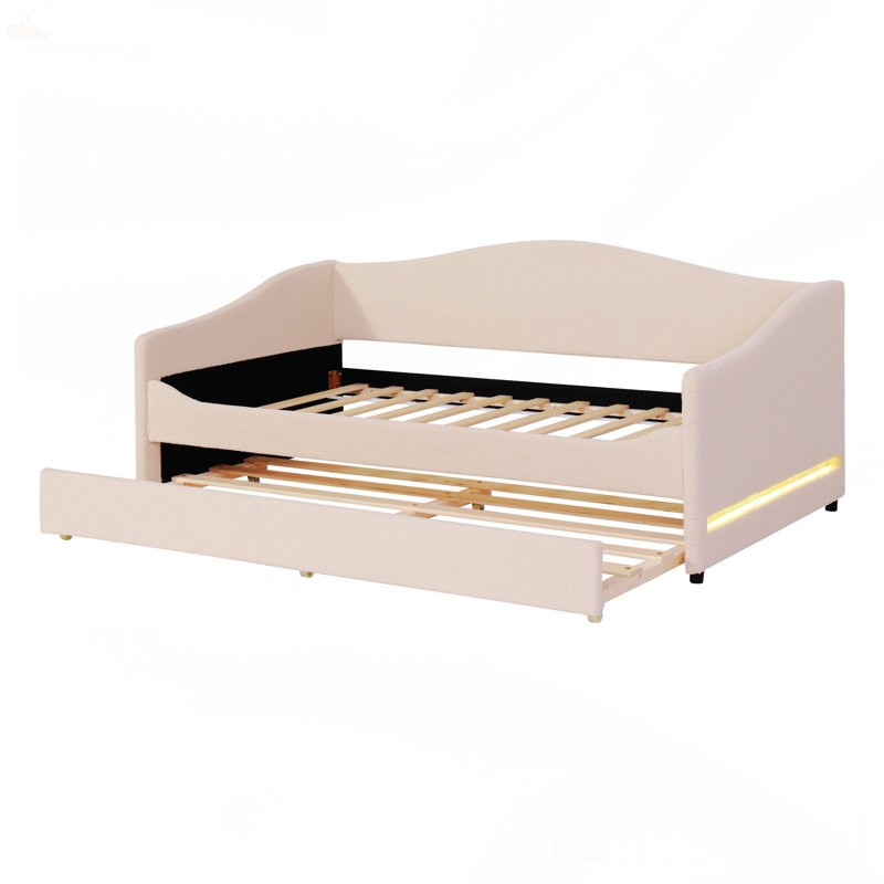 Lit de jour rembourré Teddy, Beige, Simple