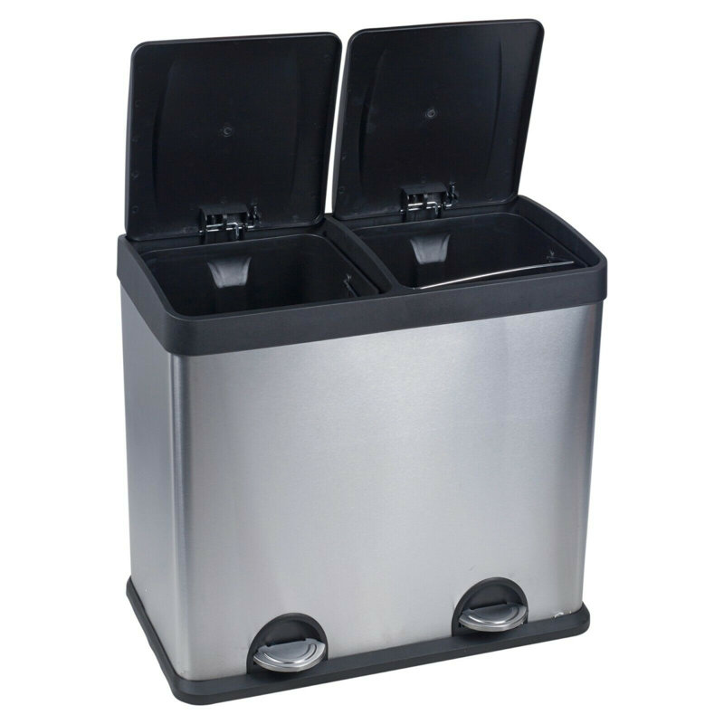 Stainless Steel Step on Multi-Compartments Rubbish and Recycling Bin, 60L