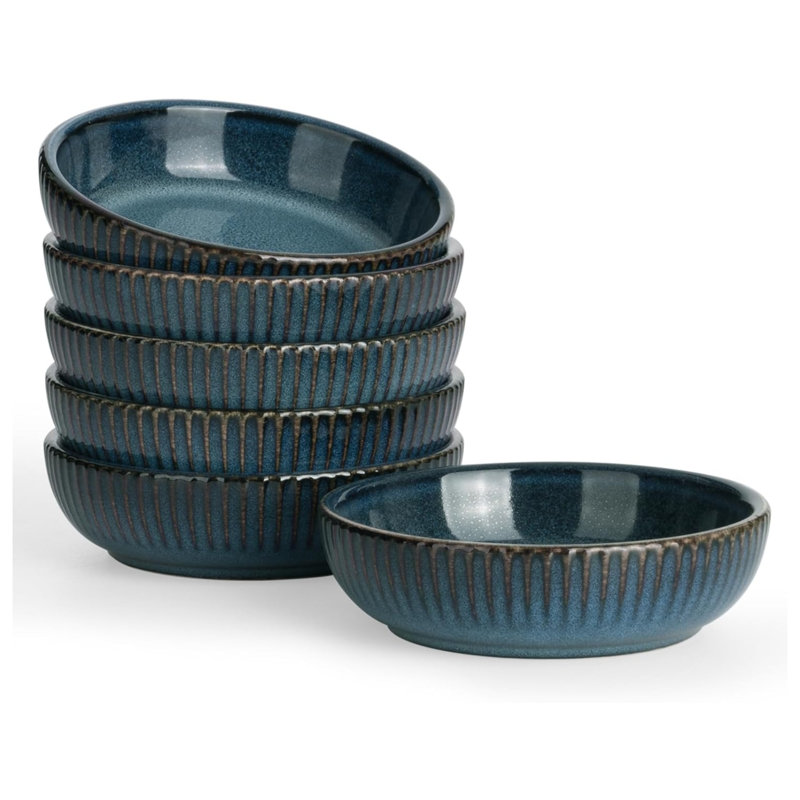  Starlight 6-Piece Soy Sauce Dish Ceramic Dipping Bowls, Bleu