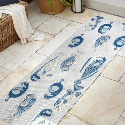 Sabinal Modern Fish High-Low Gray/Navy Indoor/Outdoor Rug