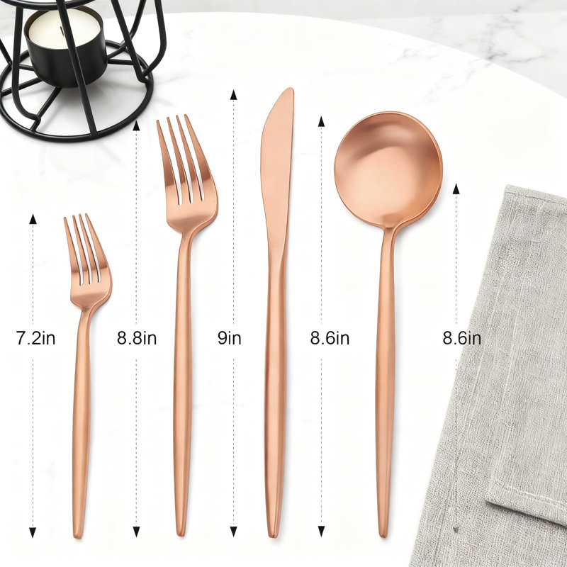 Ensemble de couverts 20 pièces en or rose mat, ensemble de couverts en acier inoxydable pour 4 personnes, ustensiles de cuisine modernes avec cuillères et fourchettes, va au lave-vaisselle