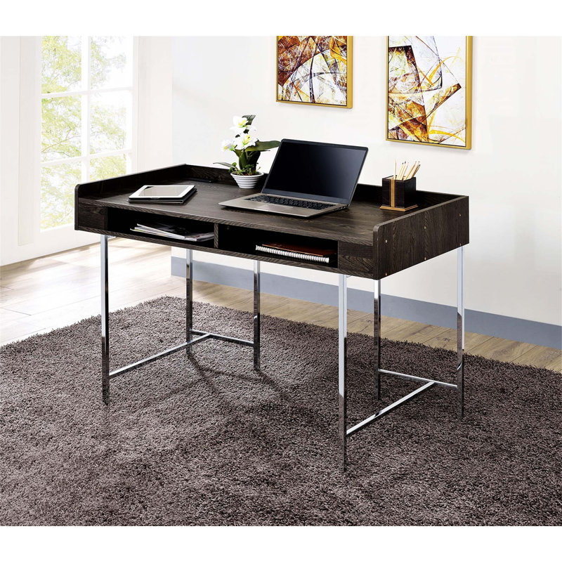 Bureau d'ordinateur contemporain avec prises de courant intégrées et tiroir de rangement pour des solutions d'espace de travail efficaces pour le bureau à domicile (BUREAU NON FAUTEUIL)