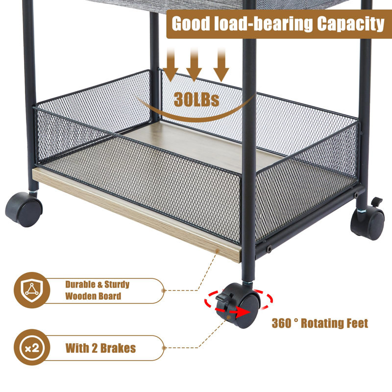3-Tier Baby Diaper Caddy Organizer And Storage Cart With 4+2 Dividers, Mobile Metal Utility Cart With Rolling Wheels, Large Capacity Rolling Cart