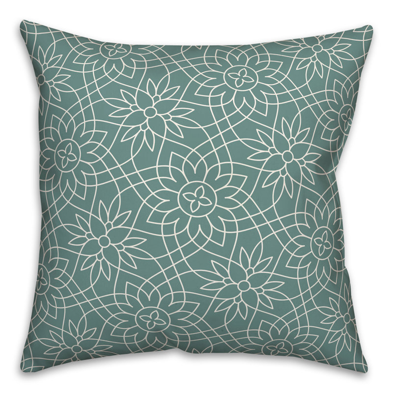 Teal and White Floral Pattern Square Throw Pillow