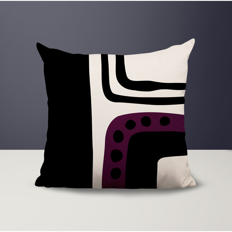 Oreiller carré réversible intérieur / extérieur Tobe Minimalist, H 15 po x l 15 po, Mauve / noir / blanc cassé