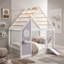 Lit maison avec glissade, bande lumineuse à billes, lit plateforme en bois avec façade-936756700