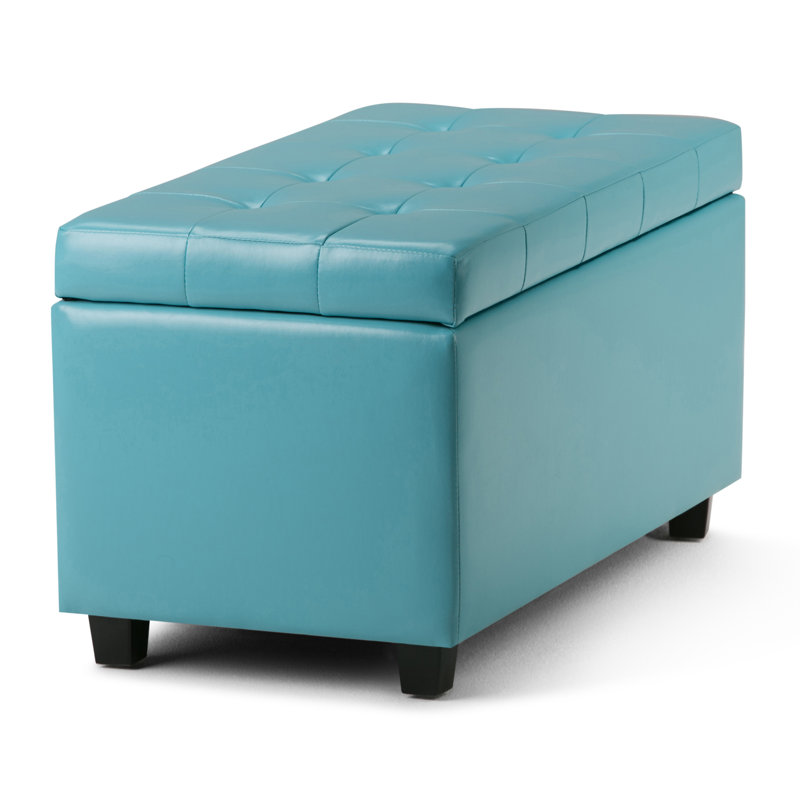 Cosmopolitan 34"W Upholstered Vegan Leather Transitional Rectangular Lift-Up Storage Ottoman Bench with Hidden Storage, Blue