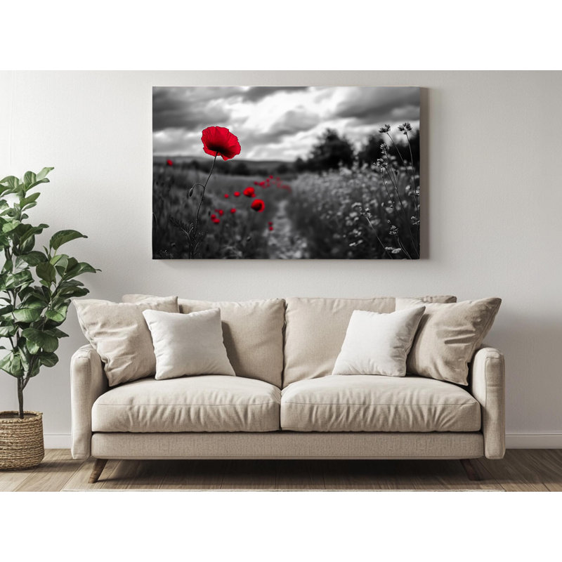 «Red Flower» sur fond noir et blanc sur toile de haute qualité, reproduction murale, reproduction d'art, reproduction de peinture