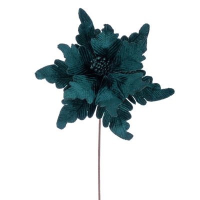 Vickerman 13" x 20" Deluxe Velvet Poinsettia Stem. It includes three pieces per bag.
