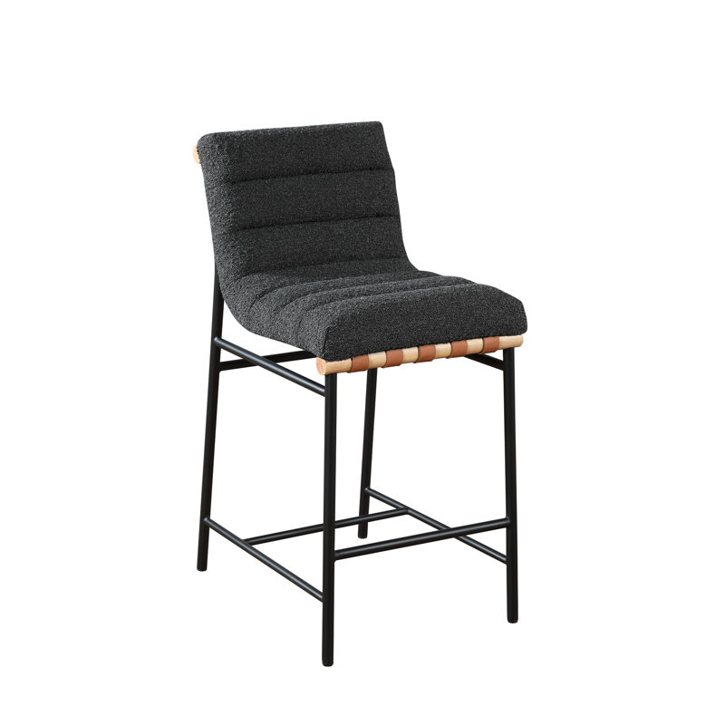 Chaise de comptoir de 26,38 po de hauteur avec siège Boucle en tissu gris foncé 18,07 po et pieds en fer noir