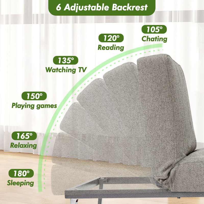 4-In-1 Convertible Sleeper Chair Bed, Light Gray Linen