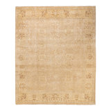 Tapis brun clair / jaune clair noué à la main de conception unique 8 pi 2 po x 9 pi 10 po Hayner