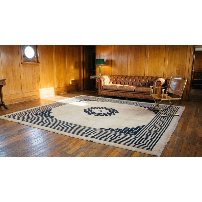 Tapis ivoire antique en laine de taille mongole