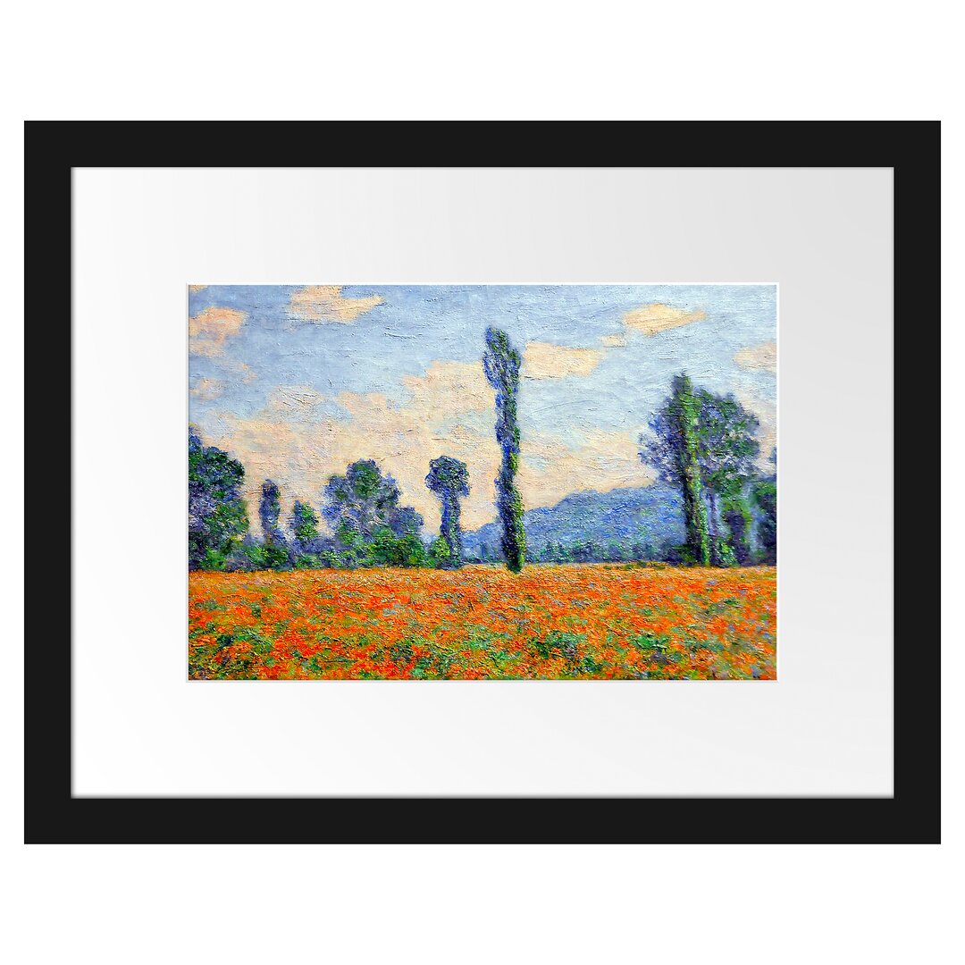 Gerahmtes Poster Mohnfeld Giverny von Claude Monet