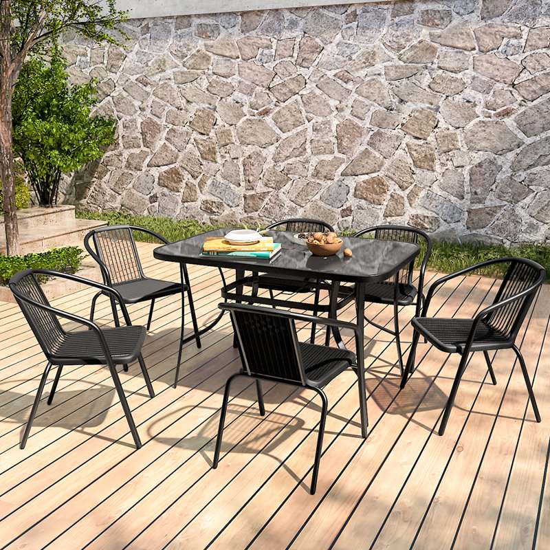 Paola 6 - Person Patio Dining Set with Rectangular Table, 70cm H x 120cm L x 80cm W