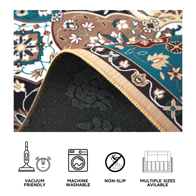 4X6 Green Machine Washable Area Rug with Built-in Padding and Non-Slip Backing, Rectangle 8' x 10'