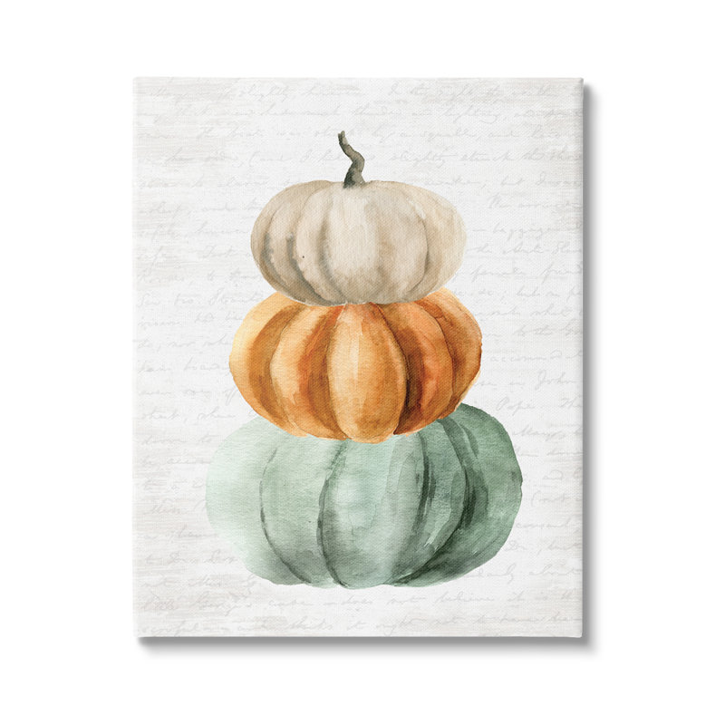 «Stacked Autumn Fall Pumpkins Cursive», mots sur fond noir, giclée encadrée, art texturé par lettres et lignes, Toile tendue