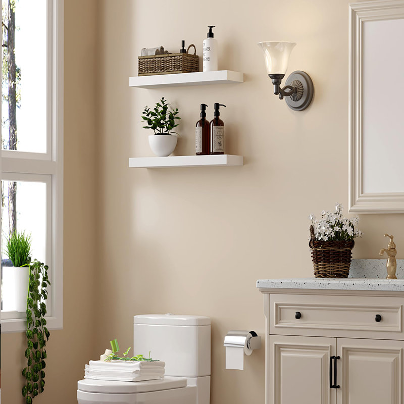 Solid Wood Floating Shelves，Rustic Wooden Wall Shelves, 1.25" H x 16" W x 6.7" D, White