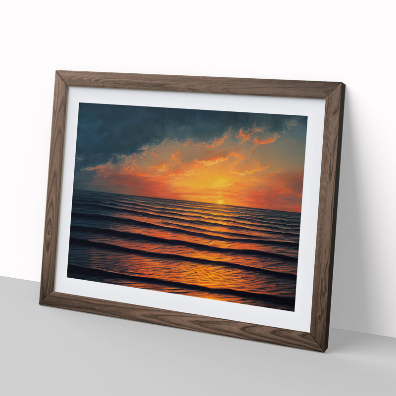 XH1022-8621X Sunset Seascape Vol.3 - Single Picture Frame Print, 46cm H x 64cm W, Walnut