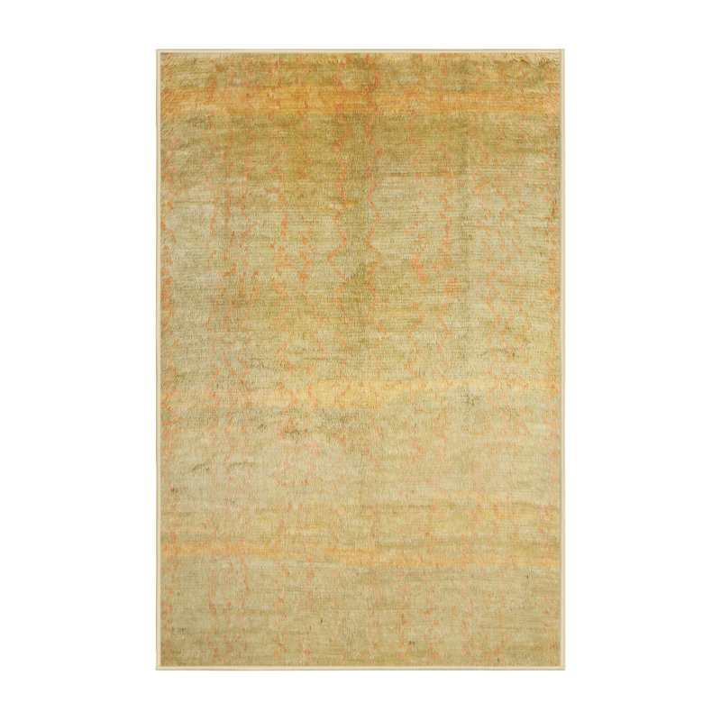 Tapis jaune/gris contemporain, Rond 6 pi