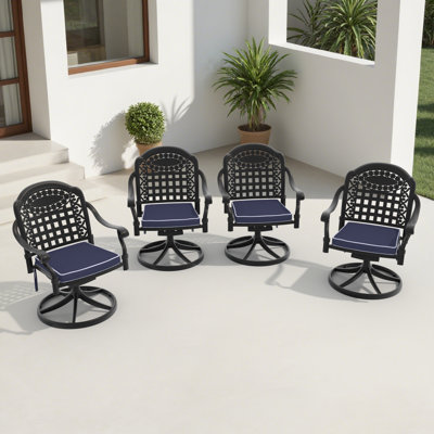 Outdoor Cast Aluminum Swivel Chair, 360° Swivel Function, with Cushion (Set of 4)