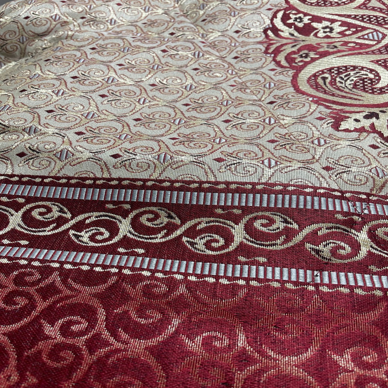 Ensemble d'édredon 7 pièces Jacquard, Édredon pour très grand lit + 2 très grandes ta, Bourgogne / or