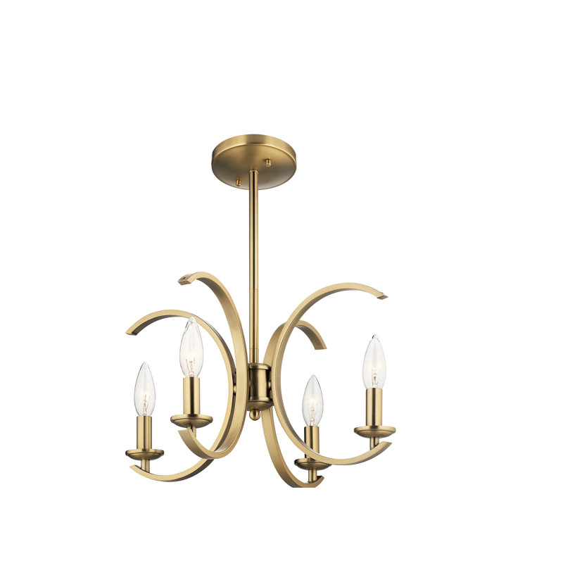 Lustre géométrique à 4 lumières de style bougie Cassadee, Laiton naturel