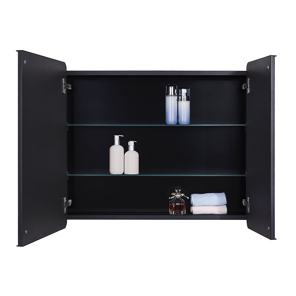 Black Bathroom Medicine Cabinet 30x25.6 Inch Round Corner