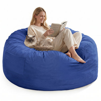  Velvet Memory Foam Bean Bag Chair Lounger for Adults and Kids, Oversized Comfy Floor Sofa Seating, Ergonomic Upholstered Accent Furniture for Living Room and Bedroom, Blue