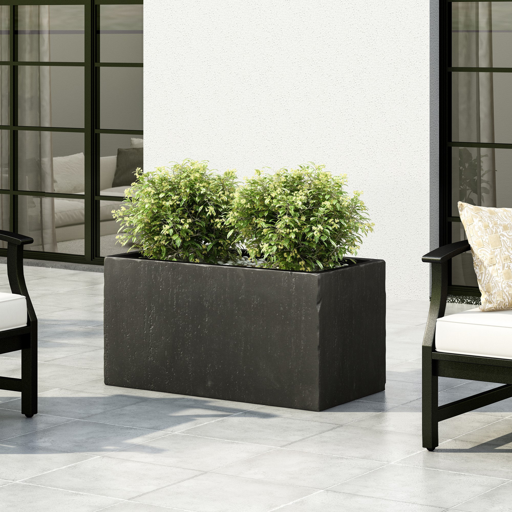 Shiner Lightweight Concrete Planter Box Set, 18" H x 35.25" W x 18" D, Black, 1