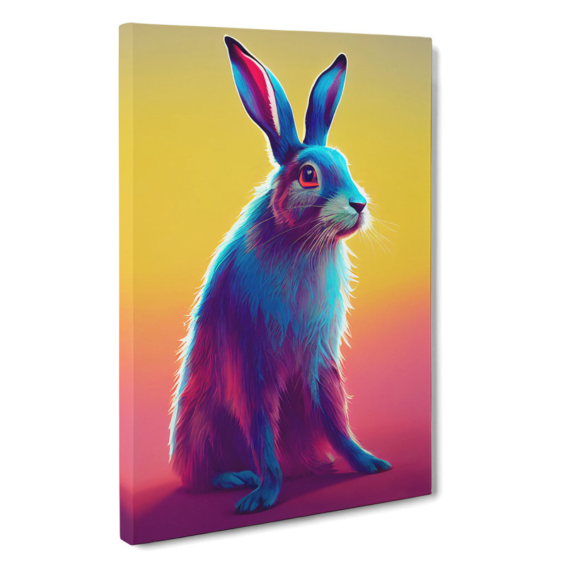 Neon Hare No.1 - Wrapped Canvas, 50cm H x 35cm W x 3cm D
