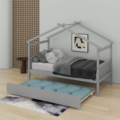 Lit simple en bois avec lit gigogne