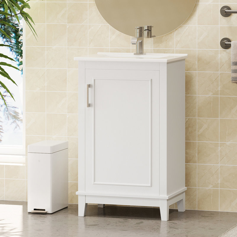 Armoire de salle de bain compacte - Lavabo en céramique et rangement pratique 20 po, Blanc