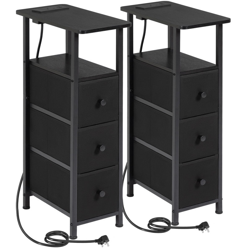 20cm W Metal Bedside Table, Black