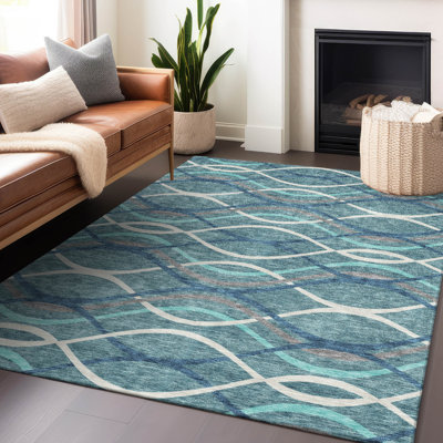 Premium Machine Washable Prisco Teal Rug