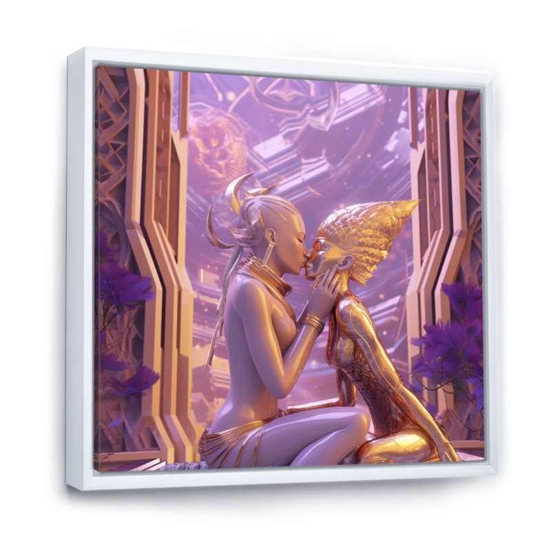 Intergalactic Kiss Cosmic Love, reproduction d'art sur toile encadrée, H 16 po x l 16 po x P 1 po, Cadre flottant blanc