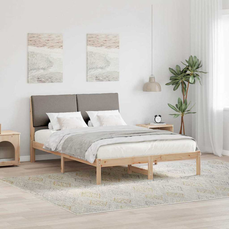 Solid Wood Bed, European Double (140 x 200 cm), Brown/Taupe