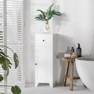 Armoire de rangement pour salle de bain courte, organisateur d'armoire avec 1 tiroir et tablette réglable pour le salon, blanc
