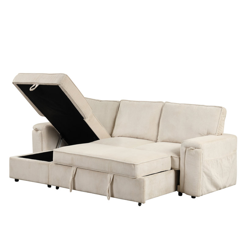 Ustyle Sleeper With Storage Bags And Armrest Cup Holders - 3 Furniture Relaxing Sectional Beverage, Beige
