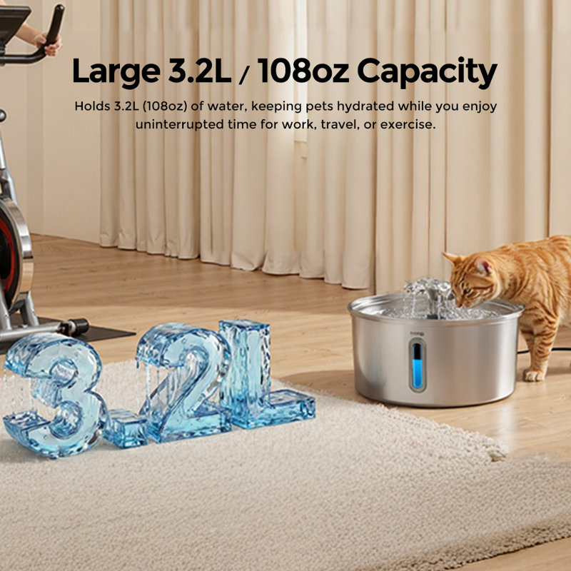 Filtre à eau automatique automatique en acier inoxydable pour chat 3,2 L / 108 oz