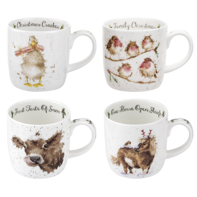 Classic Wrendale Designs  Christmas Gift Boxed Mugs - One Horse, First Taste of Snow, Family & Christmas Cracker
