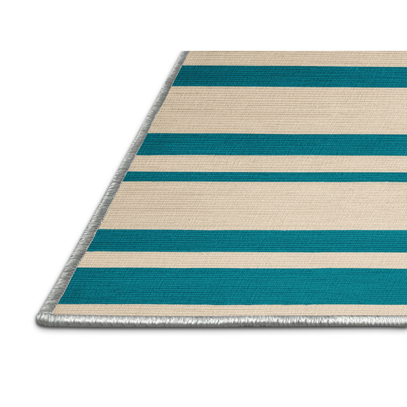 Tapis beige à rayures horizontales lavable à la machine, Rond 4 pi