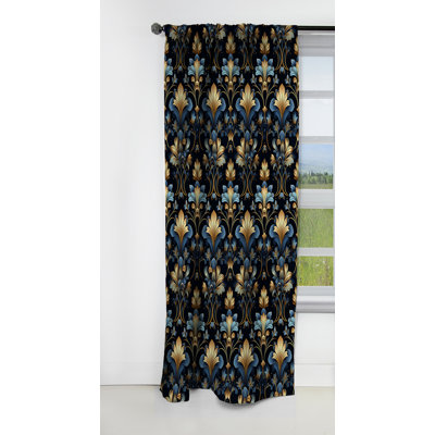 Gold And Blue Luxury Damask Pattern - Ikat Curtain - Blackout Damask Curtain - 1 Panels