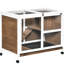 Cage d'intérieur pour lapin avec roulettes, bureau et table d'appoint, bois brun imperméable pour les lapins doux, qualité compacte et caractère joyeux