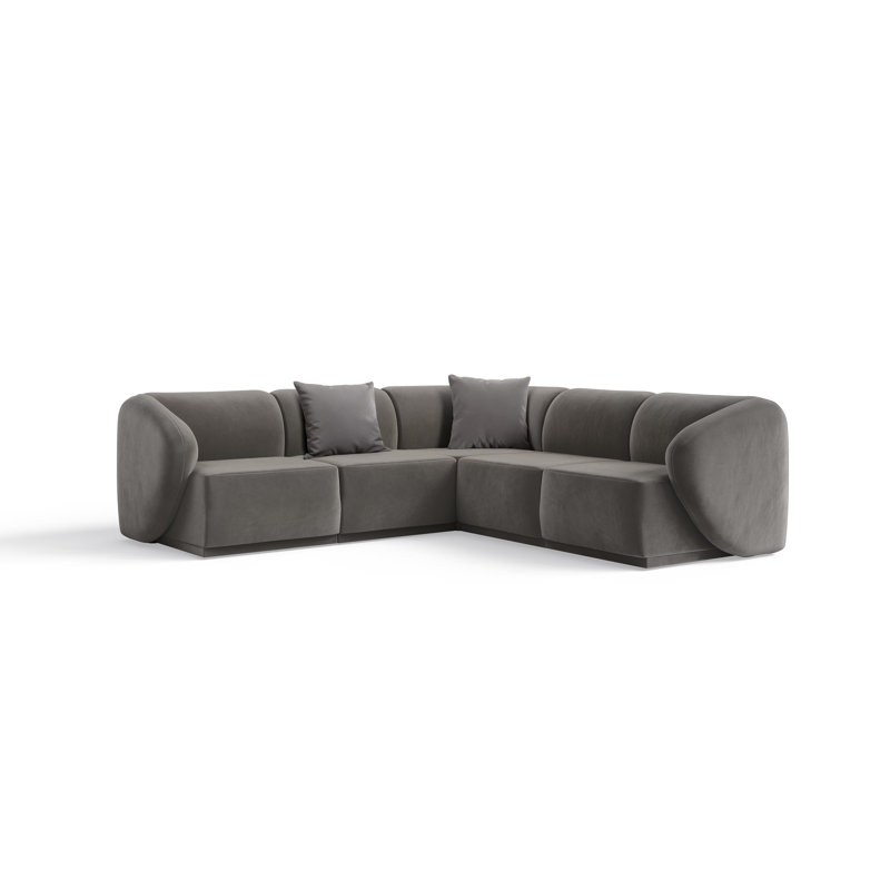 5 Seater Velvet Sofa & Chaise, Dark Grey Velvet