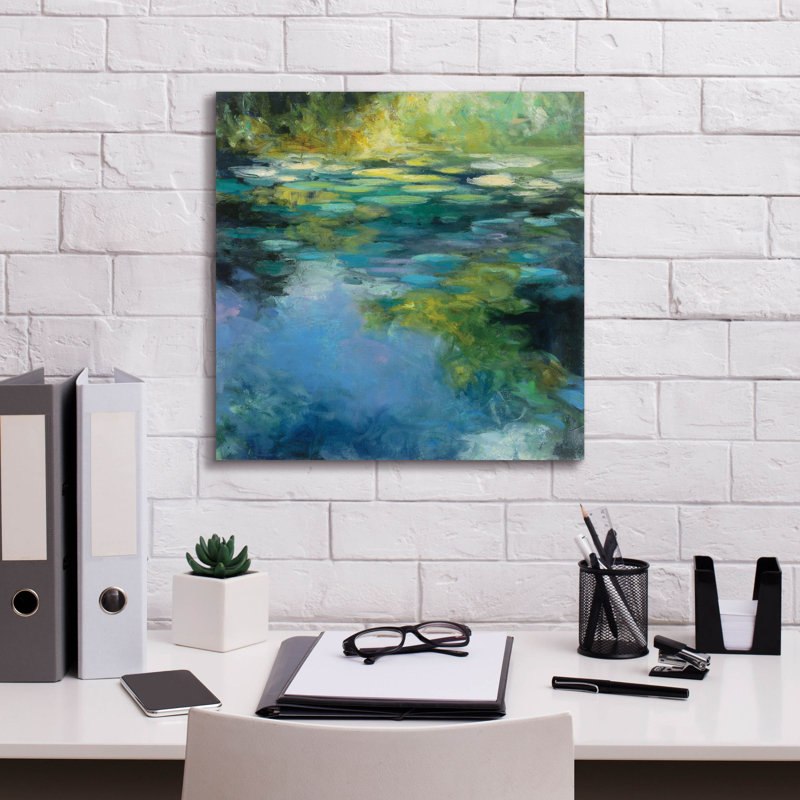 «Water Lilies 3» par Julia Purinton, art mural sur toile, 26 po x 26 po, H 18 po x l 18 po x P 0,75 po