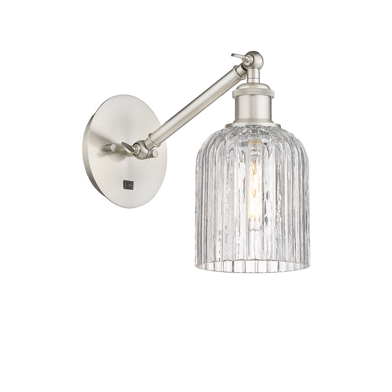 Fiennes Armed Sconce, Satin Nickel, Clear